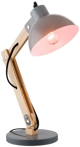 GLOBO LIGHTING Schreibtischlampe, Warmweiß, Farbwechsel, Tischlampe Tischleuchte Holzlampe dimmbar Fernbedienung grau LED 45cm