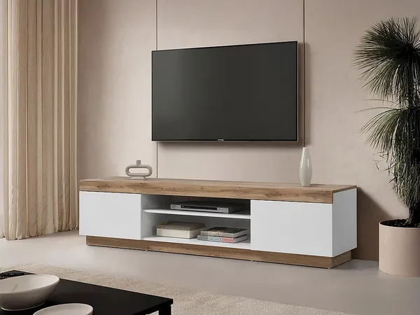 Vente-unique - RENIRI TV unit Holz, Platte BeigeWeiß - B 40 cm x H 45 cm x L 180 cm