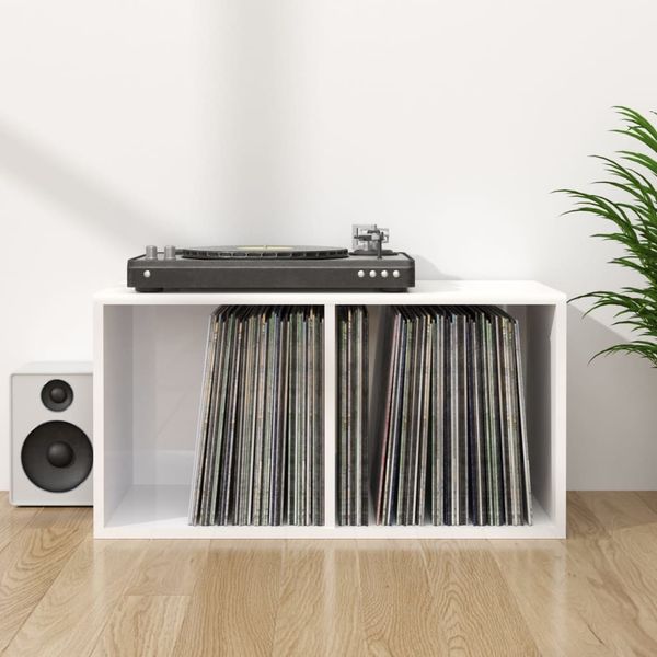 vidaXL Schallplatten-Aufbewahrungsbox, Holzwerkstoff, 71x34x36 cm, Hochglanz-Weiß