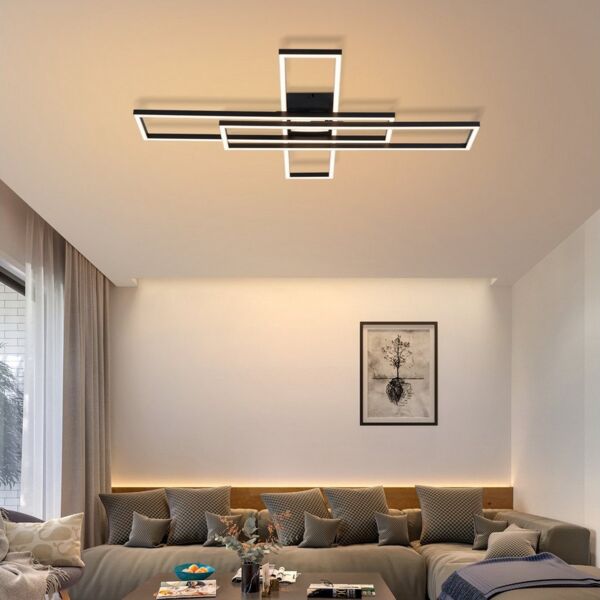 Nettlife LED Deckenleuchte modernes Schwarz Wohnzimmer 56W/42W dimmbar Rechteck Design, LED fest integriert, Rechteckig Deckenbeleuchtung für Schlafzimmer Wohnzimmer Küche Flur