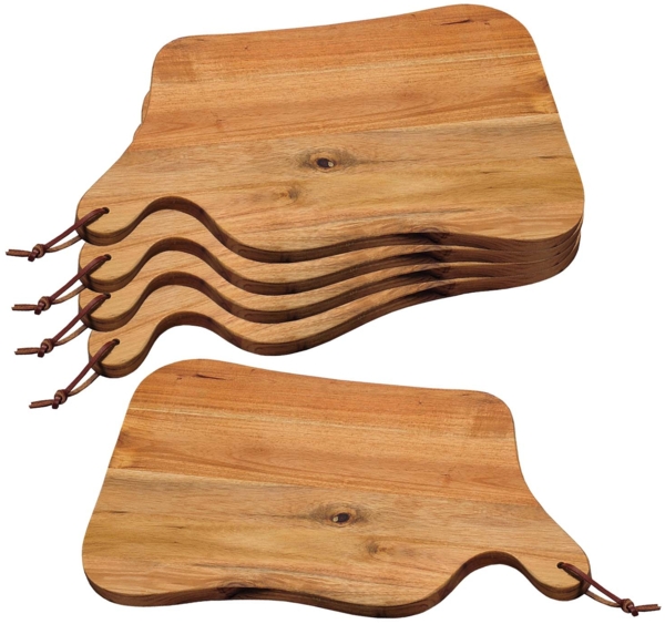 5 Stück Servierbrett mit Tragegriff - Akazienholz - 42,5 x 25cm