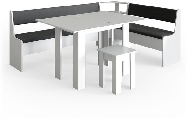 Eckbankgruppe Roman Weiß 210 x 150 cm mit Tisch Vicco