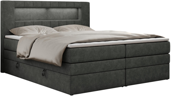 Boxspringbett mit LED Kopfteil und Topper - GOLD-5-KING - 200x200cm - Dunkelgrau Stoff - H4 Bild 3