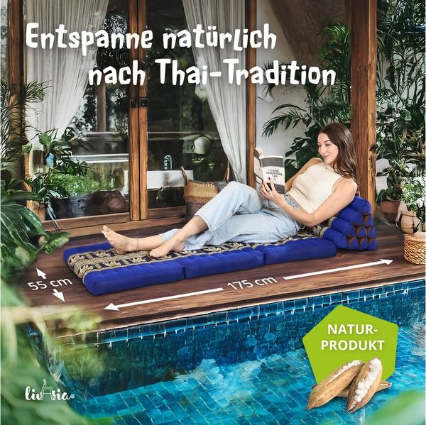 livasia Sitzsack Thaikissen 3 Auflagen (Deluxe) vegan und handgefertigt, 175x55x8cm, Kapok