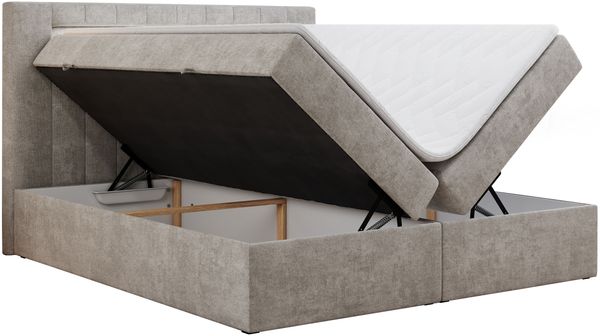 Boxspringbett - Polsterbett mit LED Kopfteil - GOLD-5 - 200x200cm - Beige Stoff - H4 Bild 4