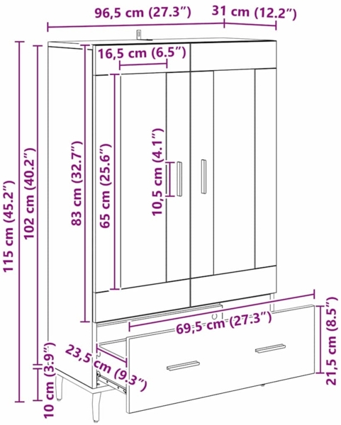 vidaXL Highboard Schwarz Eichen-Optik 69,5 x 31 x 115 cm Holzwerkstoff 882543 Bild 10