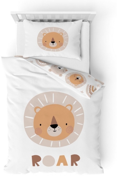 MTOnlinehandel Babybettwäsche Little Lion 100x135 + 40x60 cm in Biber, Löwe & Regenbogen, Tiere, 100% Baumwolle, 2 teilig, soft und kuschelweich für Babys und Kleinkinder