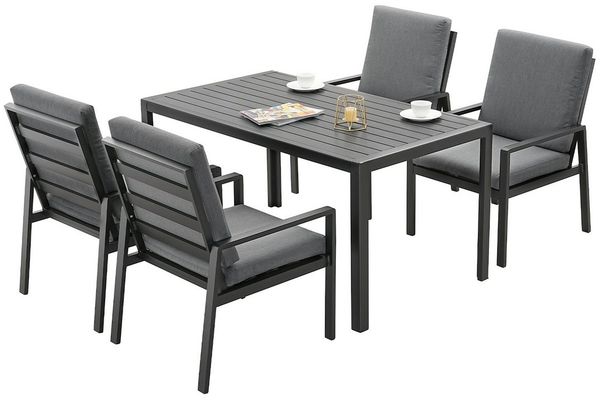 MeXo Gartenlounge-Set Lounge Gartenmöbelset Aluminium Wetterfest, (Garten Essgruppe für 4 Personen, 5-tlg, 4 Sessel, Esstisch 140x80x70 cm), 85 cm Rückenlehne, hoher Sitzkomfort
