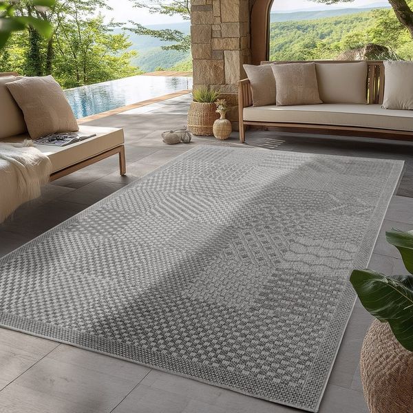 SIMPEX24 Outdoorteppich Boho Design, Rechteckig, Höhe: 5 mm, Outdoor Teppich Wetterfest Modern Wohnzimmer Küchen Terrasse Balkon