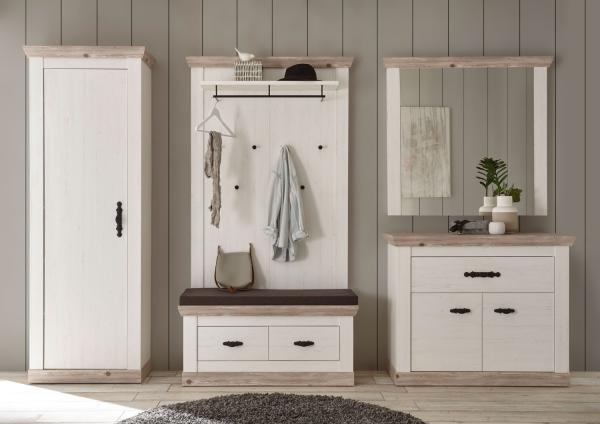 Garderobe Florenz 287cm pinie weiß oslo pinie Sitzbank Sitzkissen Kleiderschrank Bild 1