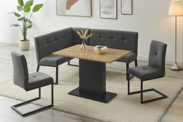 OTTO home Eckbankgruppe Geranie, Sitzgruppe, Eckbank inkl. Stauraum, Esstisch, 2 Freischwinger, (Set, 4-tlg, Eckbank inkl. Stauraum wahlweise links und rechts montierbar), Eckbank inkl. Stauraum wahlweise links oder rechts montierbar