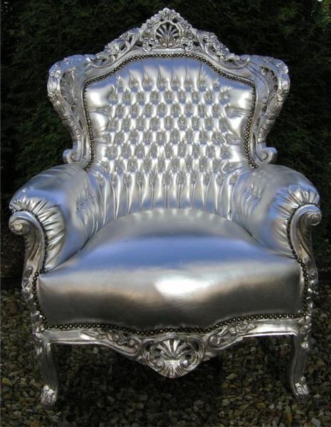 Casa Padrino Barock Sessel "King" Silber/Silber Lederoptik