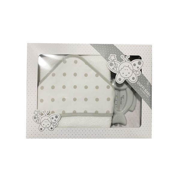 Duffi Baby 0930-11 Badetuch, bestickt, 100x100 cm, + Thermometer, Grau, Unisex