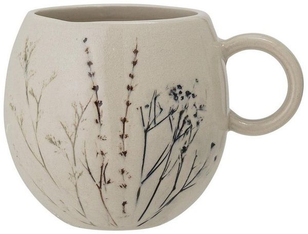 Bloomingville Tasse Bea Becher, natur Steingut 250ml Blumenmotiv Kaffeetasse Kaffeebecher Teetasse Teebecher Dekotasse dänisches Design