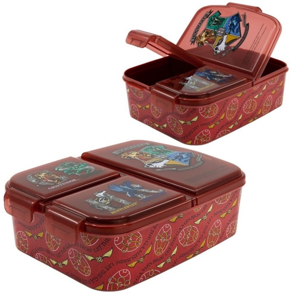 Brotdose mit 3 Fächer Harry Potter Lunchbox in Rot Frühstücksbox für Kinder