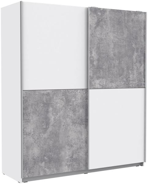 Schwebetürenschrank >Zorana< in Weiß Beton Lichtgrau - 170.3x190.5x61.2 (BxHxT)