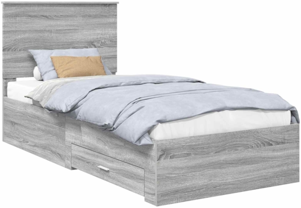 vidaXL Bettrahmen Graue Sonoma und Silber 75x190 cm Holzwerkstoff 3409717