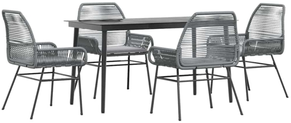 vidaXL 5-tlg. Garten-Essgruppe mit Kissen Grau Poly Rattan Glas 3334480