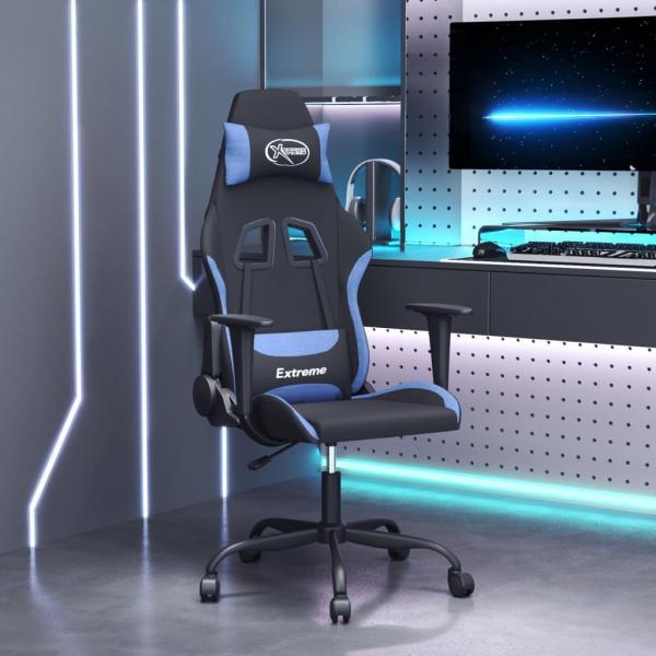 Gamingstuhl Drehbar Schwarz und Blau Stoff Bild 2