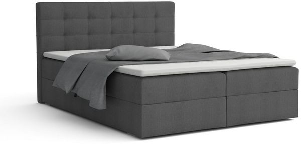 Deine Möbel 24 Boxspringbett FLORIDA Boxbett Schlafzimmerbett Ehebett in Stoff Schlafzimmer (Polsterbett mit Bonnellfederkern-Matratzen H3 Braun Dunkelgrau, 3-St, inkl. Topper, inkl. Bettkästen Beige Schwarz), 140x200 160x200 180x200 200x200 Grau Hellgrau