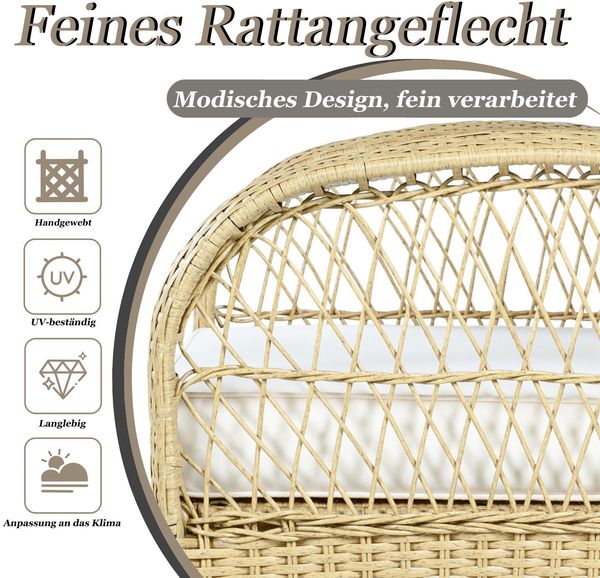 Balkonset mit 1 quadratischem Glastisch und 2 Schaukelstühlen, 3-tlg, Loungeset, Gartenmöbel, Metallrahmen, Polyrattan Bild 5