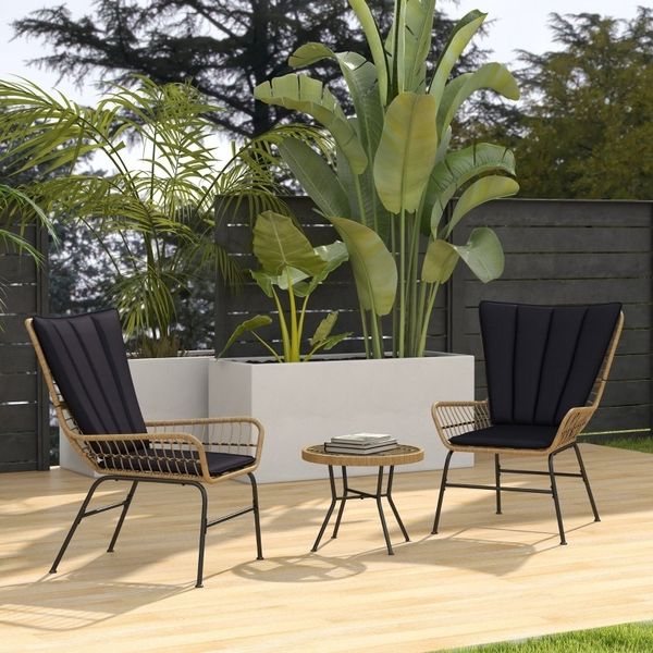 3-teiliges Rattan-Bistro-Set mit 2 Stühlen und Couchtisch 50x50x40 cm – Schwarz