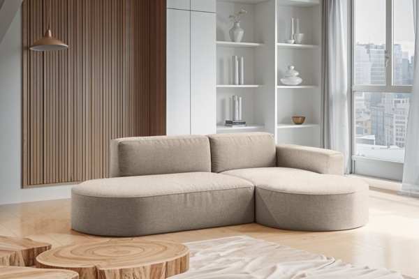 Kaiser Möbel Ecksofa Modernes L-förmiges Designer Modena Falten, HR-Schaum, Wellenfeder, Komfort