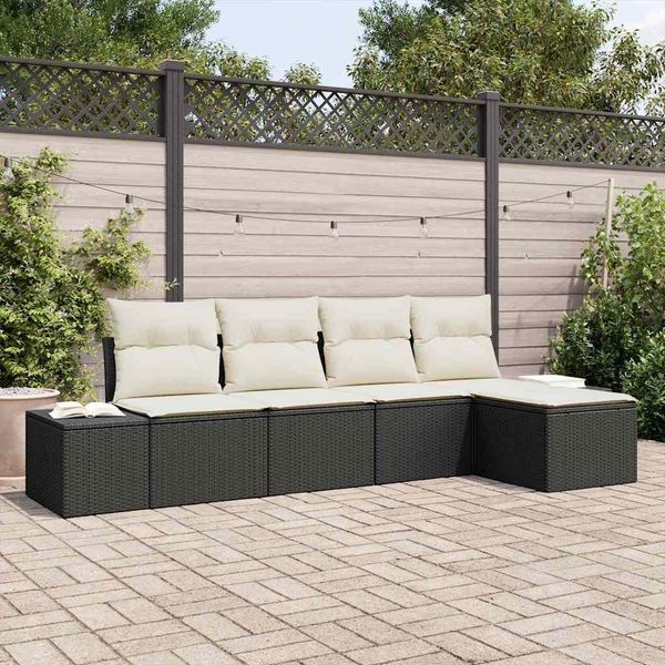 vidaXL Sofa Set mit Kissen 5 pcs Schwarz Poly Rattan 3347017