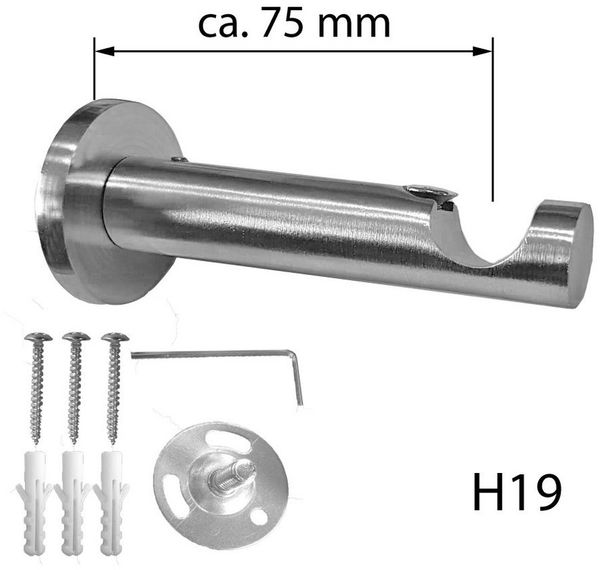 BASIT Gardinenstange Edelstahloptik 19mm mit Wandträgern 120 cm E60, Ø 19 mm, 1-läufig, verschraubt, Metall, H19 120 cm E60 Zylinder