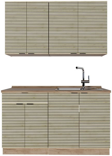 Singleküche Fame-Line Eiche Paneel/Goldkraft Eiche 140 cm , AP Marmor Vicco