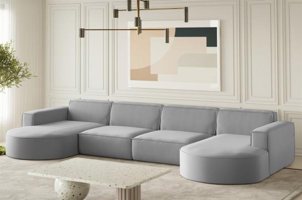 Wohnlandschaft U-Form Sofa PALMA XL in Stoff Opera Velvet Grau