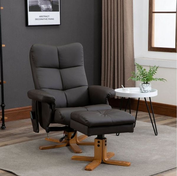 HOMCOM Massagesessel Fernsehsessel mit Fußhocker, aus Kunstleder (Massagesessel, 2-St, Relaxsessel), für Wohnbereich, Braun