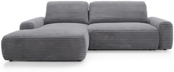Goldstoff Ecksofa mit Schlaffunktion und Bettkasten, Cord Sofa - Modernes Schlafsofa, L-Form Schlafsofa mit Schlaffunktion und Bettkasten, moderner Cordstoff 2 Teile, pflegeleichtes Cordsofa mit Schlaffunktion in dunkelgrau