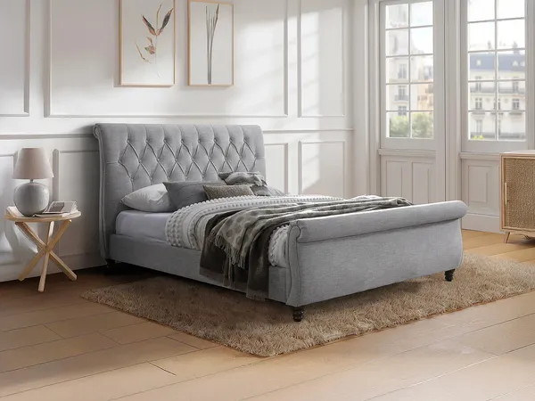 Vente-unique - BALANSANO Bett Stoff Grau - B 237 cm x H 123,5 cm x L 171 cm