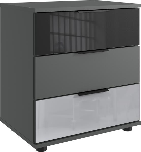 Nachtschrank >MONACO< (BxH: 52x58 cm) in GRAPHIT, GLAS SCHWARZ GLAS LIGHT GREY