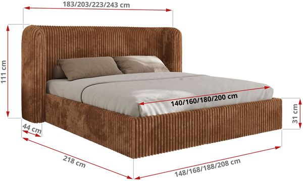 Polsterbett Bett mit Holzlattenrost Schlafzimmer Bett Doppelbett gepolstertes Kopfteil Foam Matratze - EMORA CLASSIC - 200x200 cm - Orange Cord - MIRO LUX Bild 4