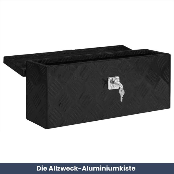 Aluminiumbox mit Deckel - Abschließbar | Alubox Deichselbox Alu Anhängerbox Werkzeugkiste Metall Transportbox Metallkiste, 50x15x20,5cm Schwarz Bild 2