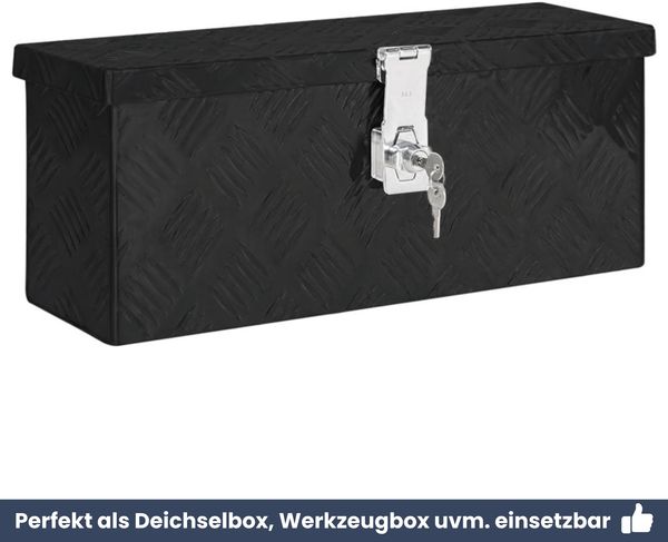 Aluminiumbox mit Deckel - Abschließbar | Alubox Deichselbox Alu Anhängerbox Werkzeugkiste Metall Transportbox Metallkiste, 50x15x20,5cm Schwarz Bild 6