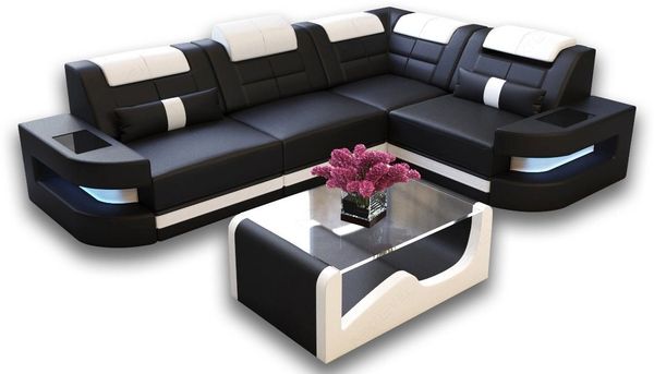 Sofa Dreams Ecksofa Ledercouch Sofa Leder Como L Form Ledersofa, Couch, mit LED, wahlweise mit Bettfunktion als Schlafsofa, Designersofa