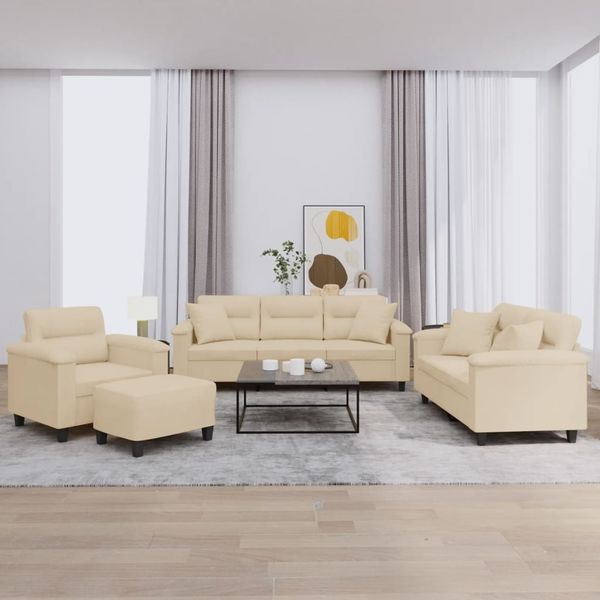 vidaXL 4-tlg. Sofagarnitur mit Kissen Creme Mikrofasergewebe 3202312