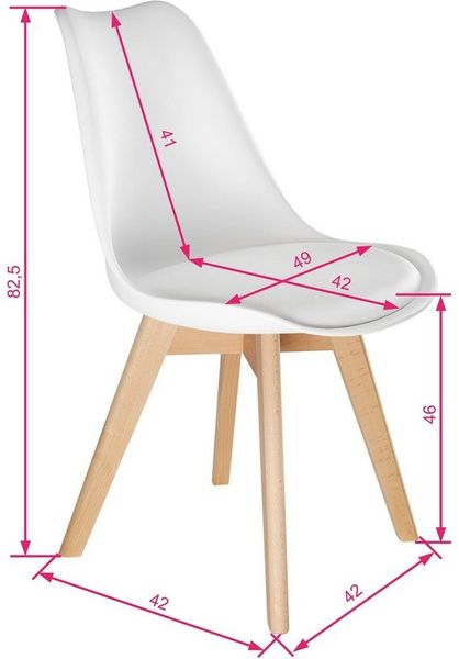 tectake Esszimmerstuhl Küchenstuhl Scandi-Design, gepolsterte Sitzfläche, 49 x 53 x 82 cm (Polsterstuhl Frederikke in weiß, 6 St), ergonomische Form, massive Holzbeine, bodenschonende Filzgleiter Bild 4