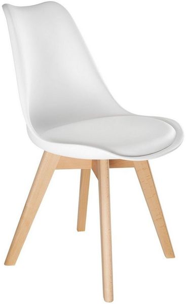 tectake Esszimmerstuhl Küchenstuhl Scandi-Design, gepolsterte Sitzfläche, 49 x 53 x 82 cm (Polsterstuhl Frederikke in weiß, 6 St), ergonomische Form, massive Holzbeine, bodenschonende Filzgleiter Bild 3