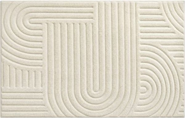 SONGMICS Teppich für Wohnzimmer, 3D-Flor Geometrisch, Rutschfest und Waschbar, 150 x 80 x 1 cm, Cremeweiß