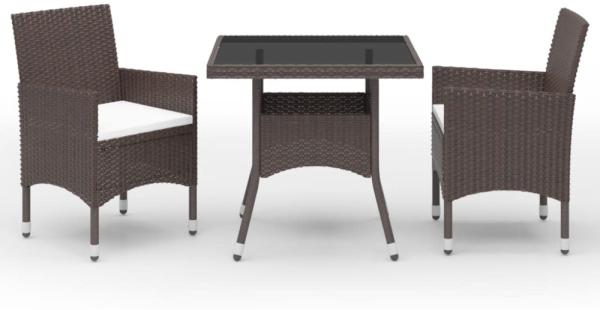 vidaXL 3-tlg. Garten-Essgruppe Poly-Rattan und Hartglas Braun