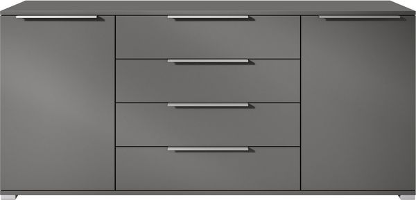 Vladon Sideboard Linio V2 (Moderne Kommode, mit 2 Türen & 4 Schubladen), Anthrazit matt/Anthrazit matt, 166,5 x 75,5 x 35 cm (BxHxT)