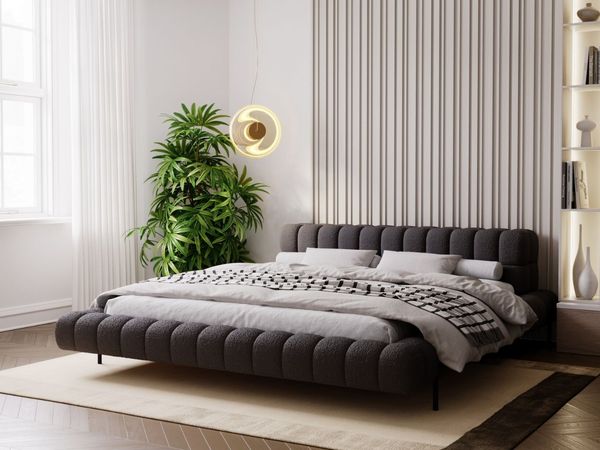GRAINGOLD Imagine Doppelbett 160x200, mit Kopfteil, Lattenrost, Bouclé-Stoff, Schwarz