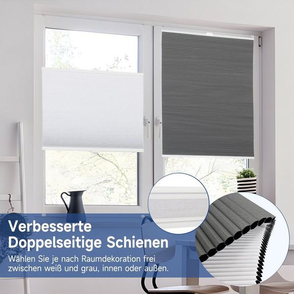 Sekey Wabenplissee Plissee ohne Bohren Verdunkelung Rollo 100% verdunkelnd Blickdicht, verdunkelnd, Klemmfix, Doppelseitige Schiene, beidseitig wählbar in Grau-Weiß, Hitzeschutz Bild 2