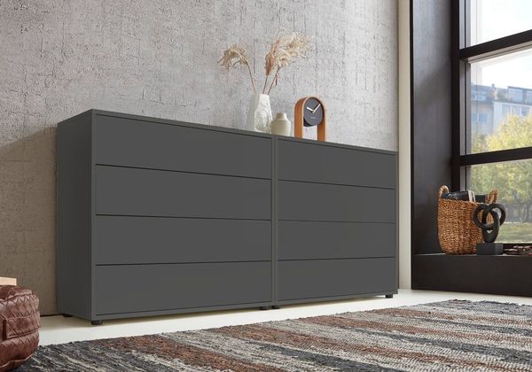BMG Möbel Sideboard Mailand Set 1 (Schubladenkommode Schubkastenkommode Kommode Anrichte, in verschiedenen Farben), Push-to-open Funktion, Anti-Fingerprint-Beschichtung