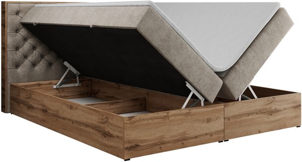 Boxspringbett mit Multipocket-Matratze und Zwei Bettkästen, Doppelbett mit Stauraum - ALBERO 3 - 180 x 200 cm - Beige Stoff - H4 Bild 5