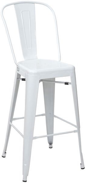 Barhocker HWC-A73, Barstuhl Tresenhocker mit Lehne, Metall Industriedesign ~ weiß